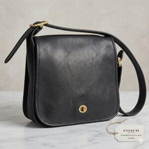 Vintage Coach Stewardess 9525 Black Glovetanned Leather Crossbody 90s Minimalist